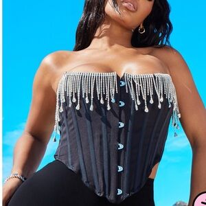 Shape Black Diamante Fringe Detail Corset PLT